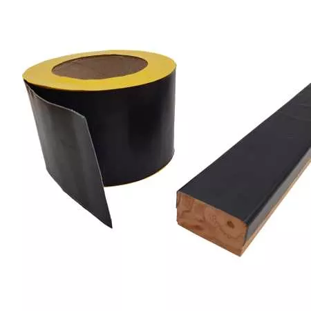 10.000 x 75 x 0,6 mm selbstklebendes Holzschutz Entkoppelungsband Band Abdeckband Butyl, Terrassenpads, Terrassenbau Rollen Streifen Terrasse, Schwarz