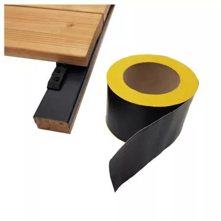10.000 x 75 x 0,6 mm selbstklebendes Holzschutz Entkoppelungsband Band Abdeckband Butyl, Terrassenpads, Terrassenbau Rollen Streifen Terrasse, Schwarz