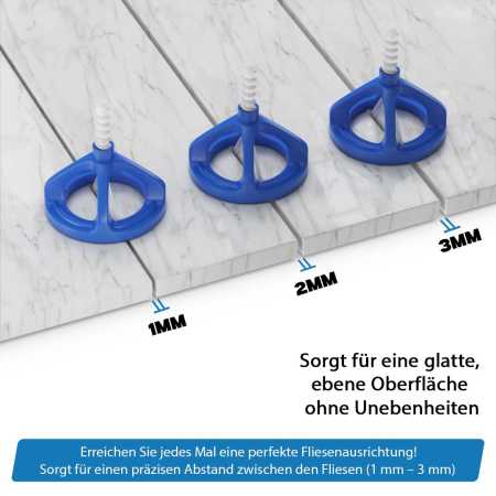 Fliesen Nivelliersystem für 1mm, 2mm und 3mm Fugen - Zughauben & Gewindelaschen