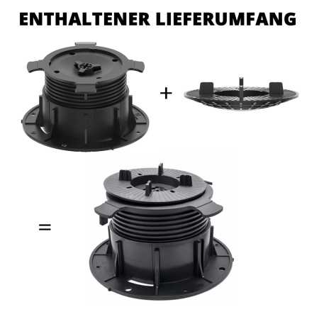My Plast I Stelzlager für Terrassenplatten - selbstnivellierend - 20 bis 205 mm I stabile Terrassenlager für den Höhenausgleich I Stellfüße für den Terrassenbau I Schwarz