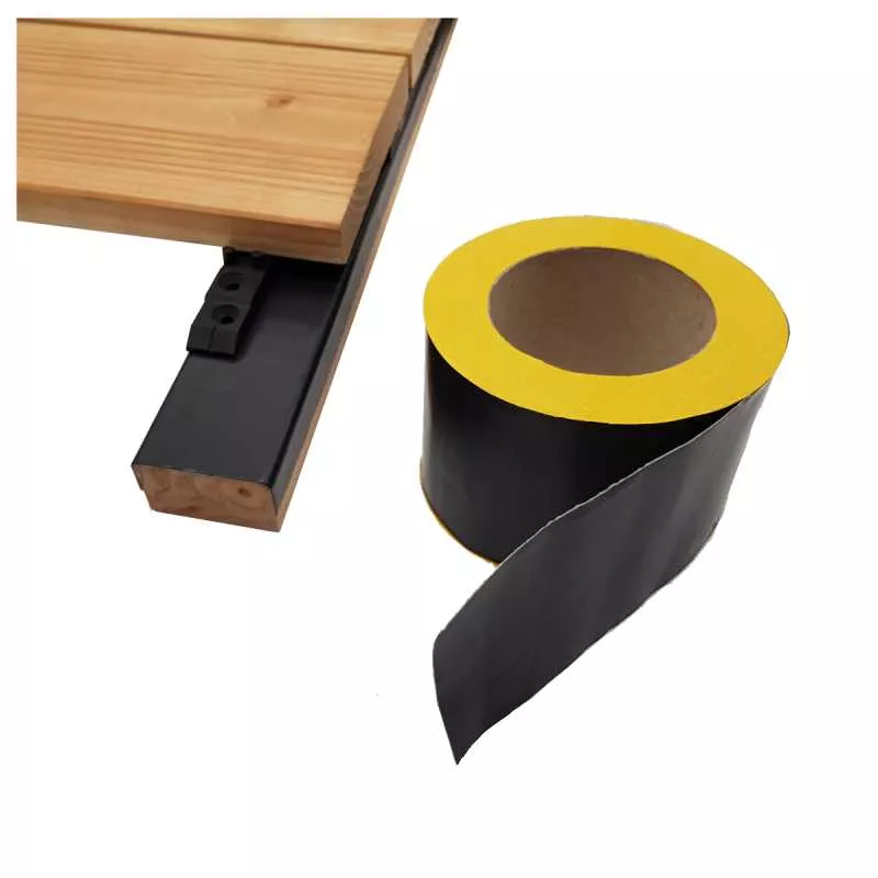 10.000 x 75 x 0,6 mm selbstklebendes Holzschutz Entkoppelungsband Band Abdeckband Butyl, Terrassenpads, Terrassenbau Rollen Streifen Terrasse, Schwarz