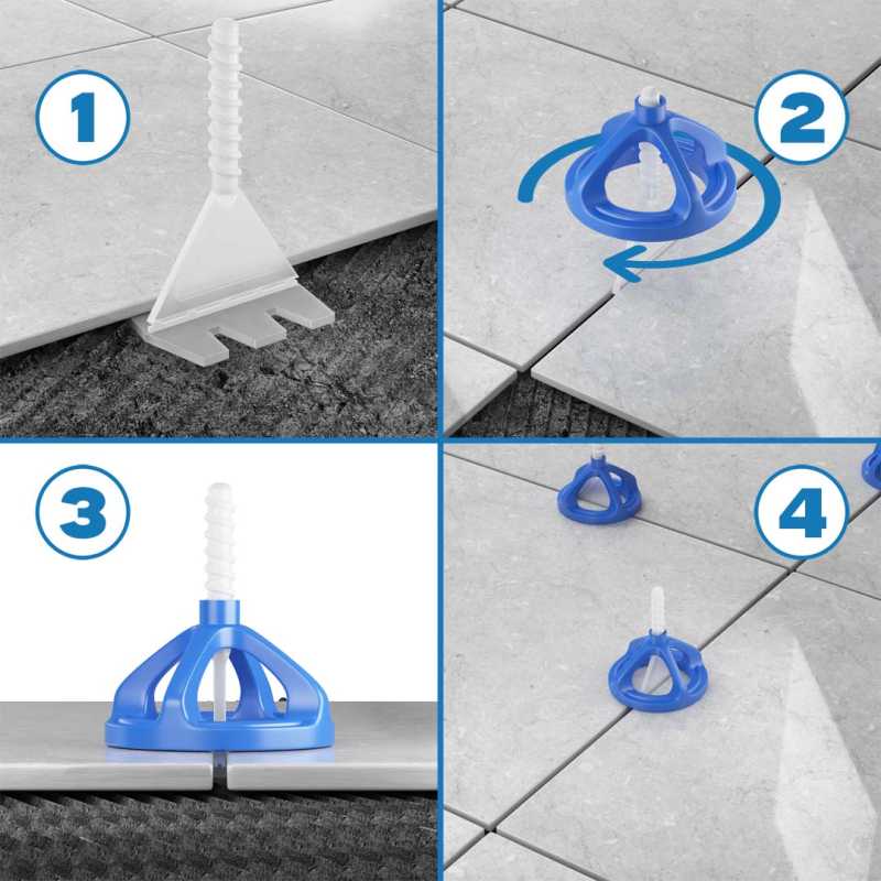 Fliesen Nivelliersystem für 1mm, 2mm und 3mm Fugen - Zughauben & Gewindelaschen