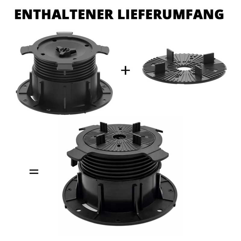 My Plast I Stelzlager für Terrassenplatten - 20 bis 205 mm I stabile Terrassenlager für den Höhenausgleich I Stellfüße für den Terrassenbau I Schwarz