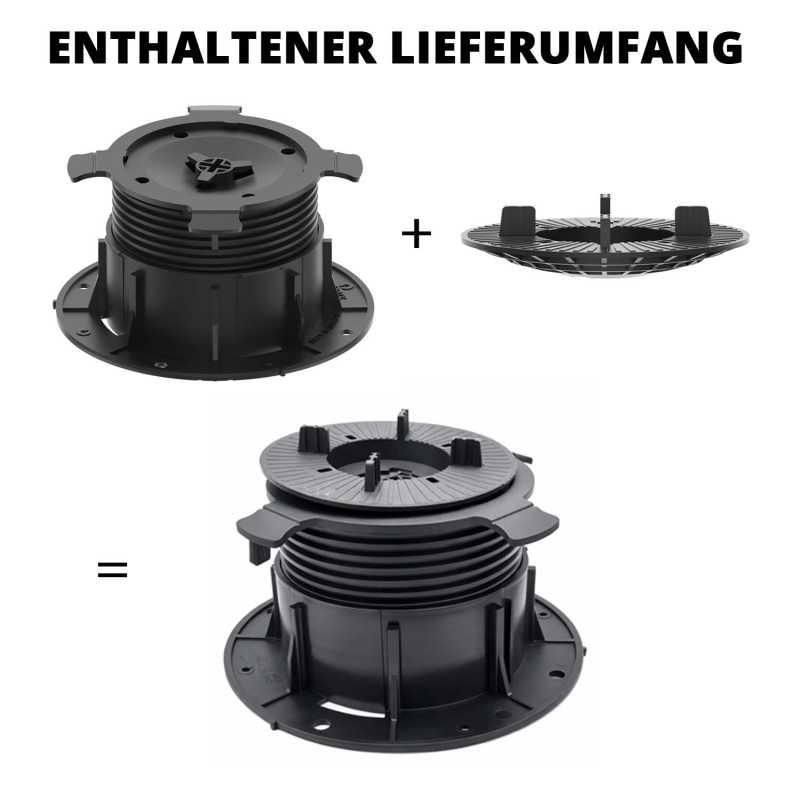 My Plast I Stelzlager für Terrassenplatten - selbstnivellierend - 20 bis 205 mm I stabile Terrassenlager für den Höhenausgleich I Stellfüße für den Terrassenbau I Schwarz